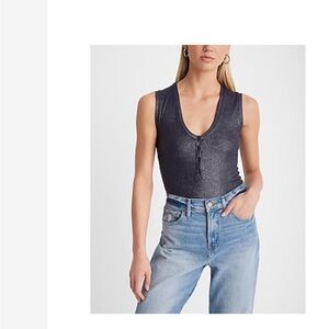 EXPRESS EX RIB HENLEY BODYSUIT FOIL Navy Blue